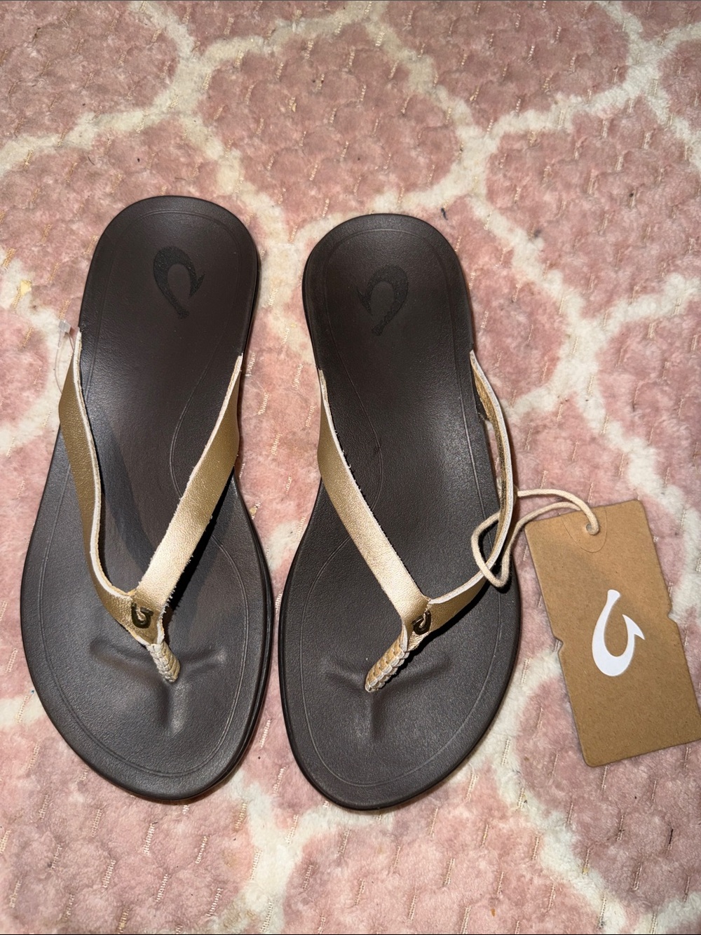 Havaianas Women’s Flip Flops with Gold Straps and Dark Brown Footbed